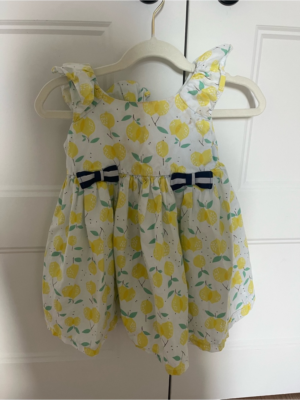 Girls' Yellow Lemon Print Sundress with Navy Bow